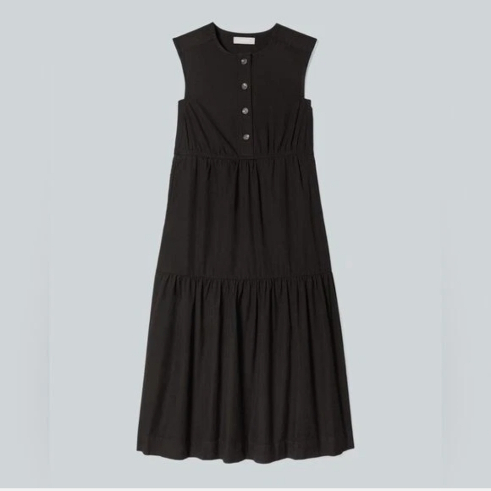 Everlane Black Sleeveless Tiered Midi Dress